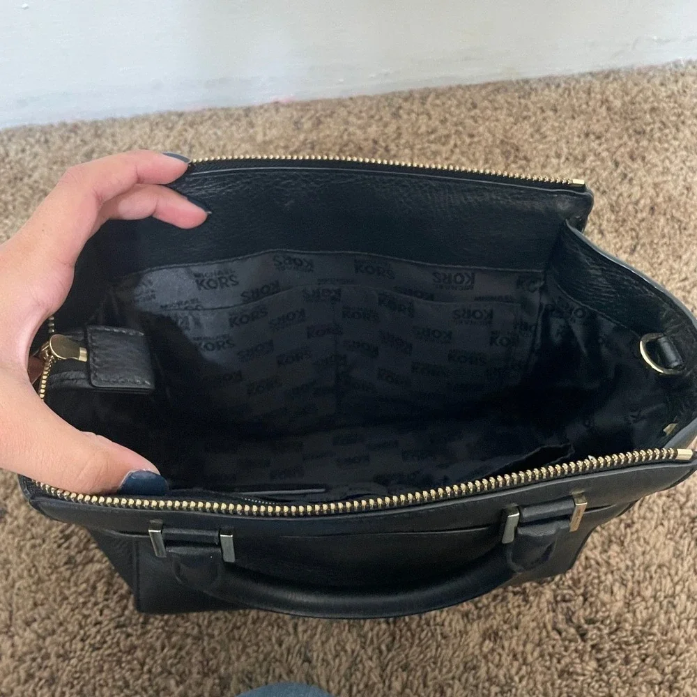Michael Kors Black‎ Leopard Trim Satchel Handbag Gold MK Logo